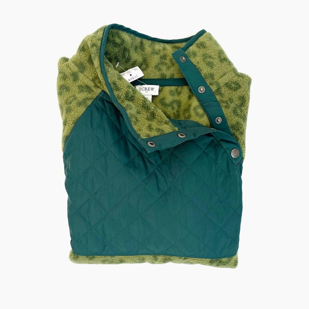 NEW J.Crew Green Printed Fleece Pullover - Picture 4 of 5